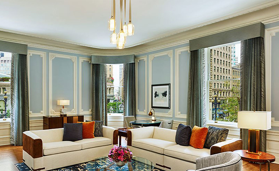 luxury conference room with custom floor and ceiling lighting fixtures